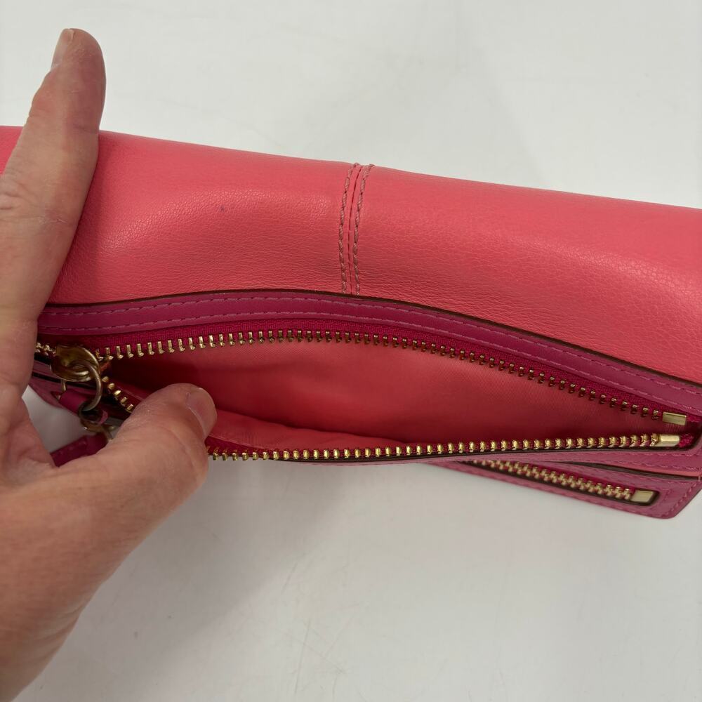Coach Leather Bonnie Slim Envelope Wallet Double Zipper Coral and Pink‎ 8 Inch - Picture 4 of 13